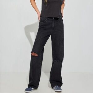 GARAGE HIGH WAISTED BLACK WIDE LEG RIPPED JEANS